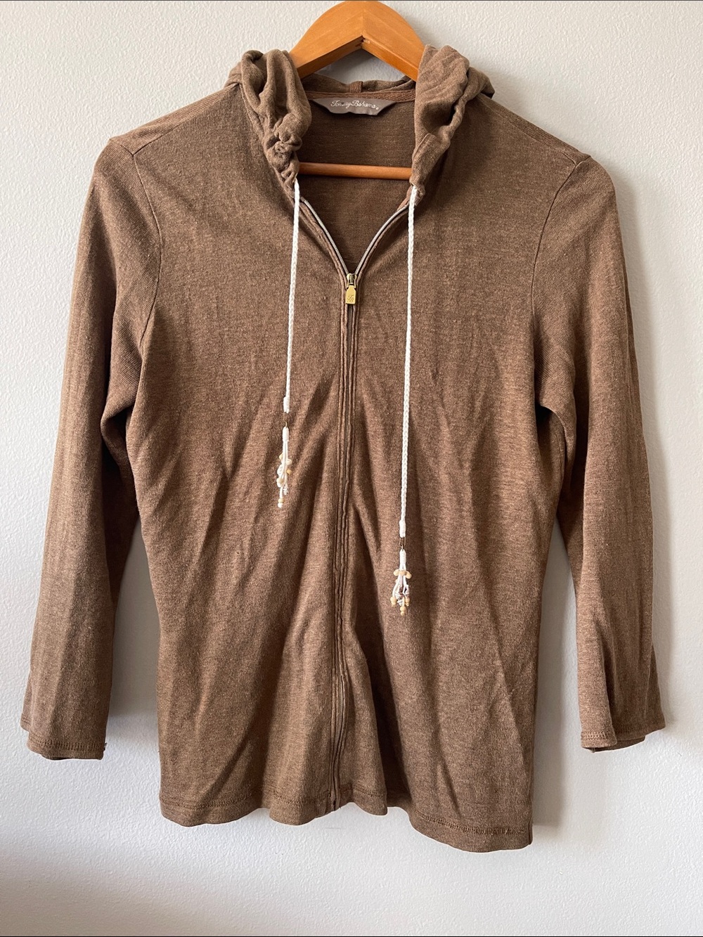 Linen blend Y2K Tommy Bahama Brown Zip-Up Hooded Sweater